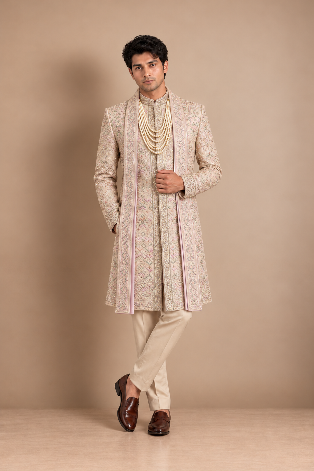 Pastel Royale Embroidered Wedding Sherwani Set