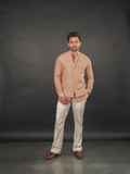 Coffee Brown Textured V-Neck Modi Jacket Set