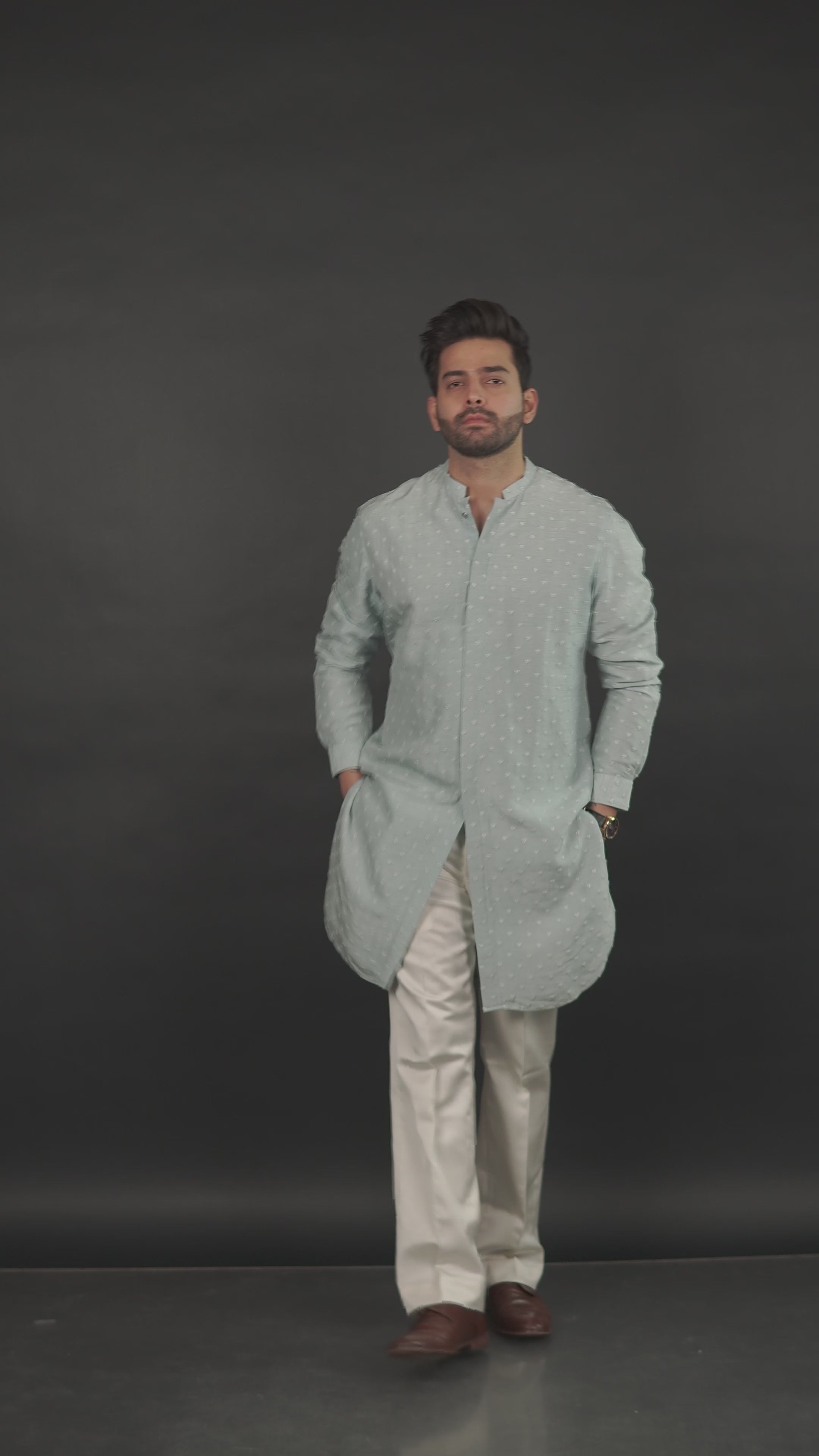 Classic Textured Kurta Light Blue