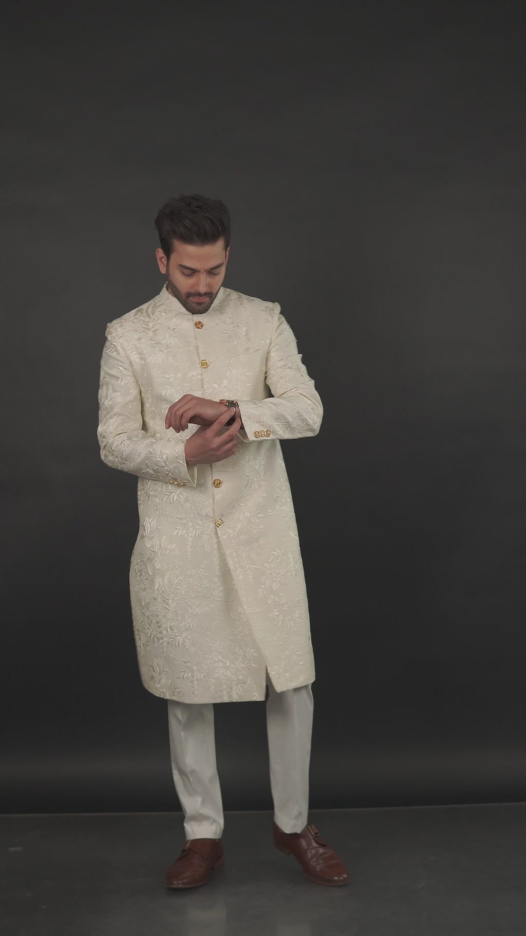 Ivory-Gold Embroidered Sherwani